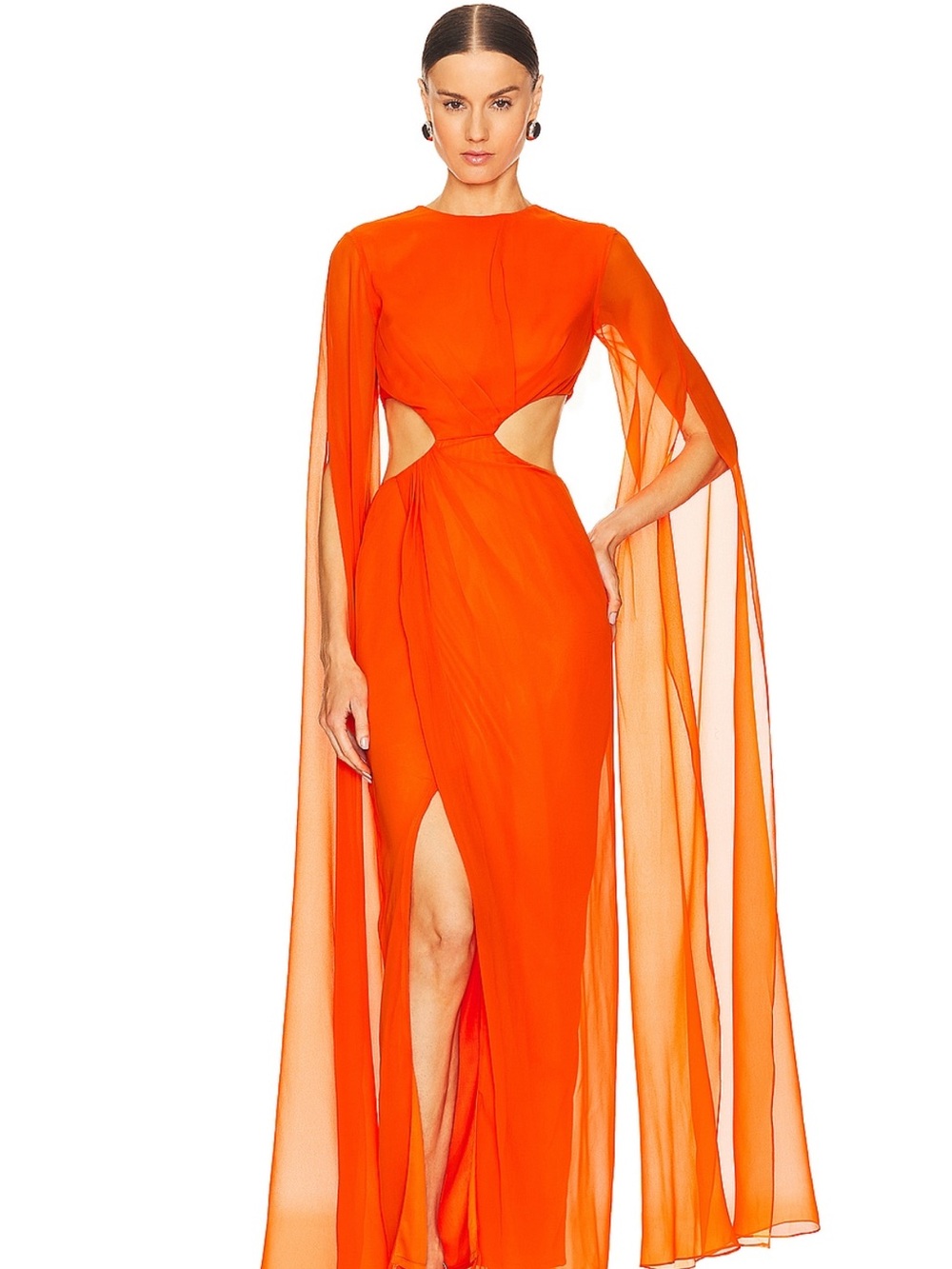 Sleek Orange Cape Cutout Maxi Dress